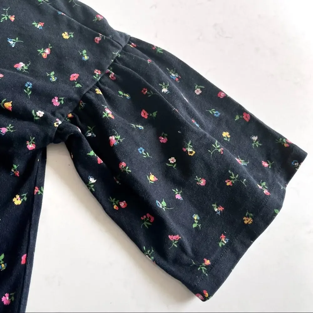 Crewcuts girls black floral elbow bell sleeve summer tshirt size 12